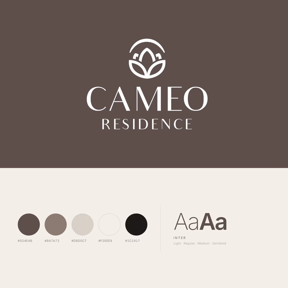 The Cameo Residence visual identity: logo, colour palette and typography