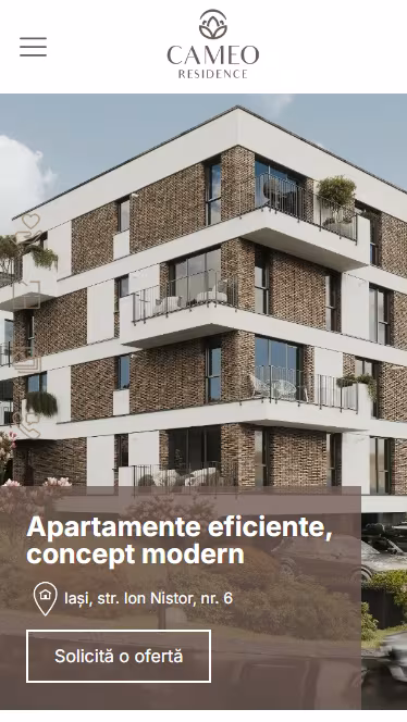 Website-ul ansamblului de apartamente Cameo, promovare pentru dezvoltator imobiliar