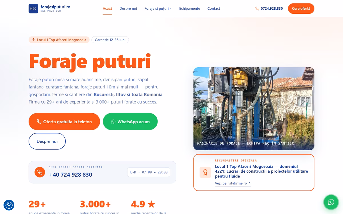 Site-ul forajesiputuri.ro, realizat de Visience
