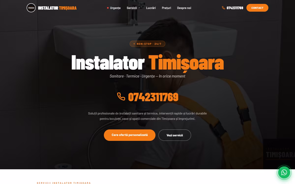 Site-ul instalatortimisoaranonstop.ro, realizat de Visience