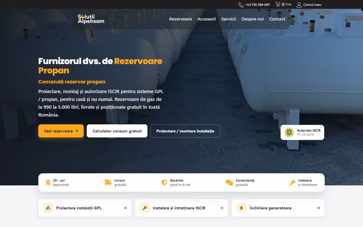 Magazin online de rezervoare GPL Soluții Alpensam, realizat de Visience