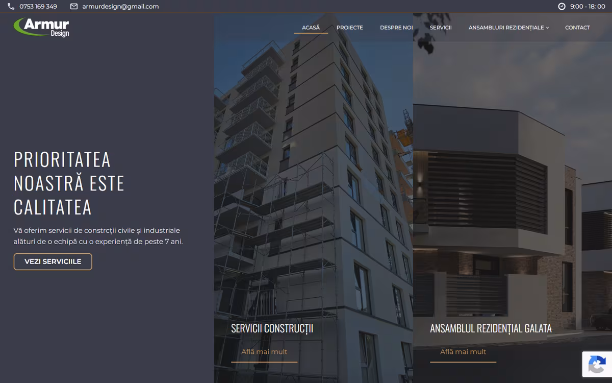 Site pentru firma de amenajări Armur Design, realizat de Visience