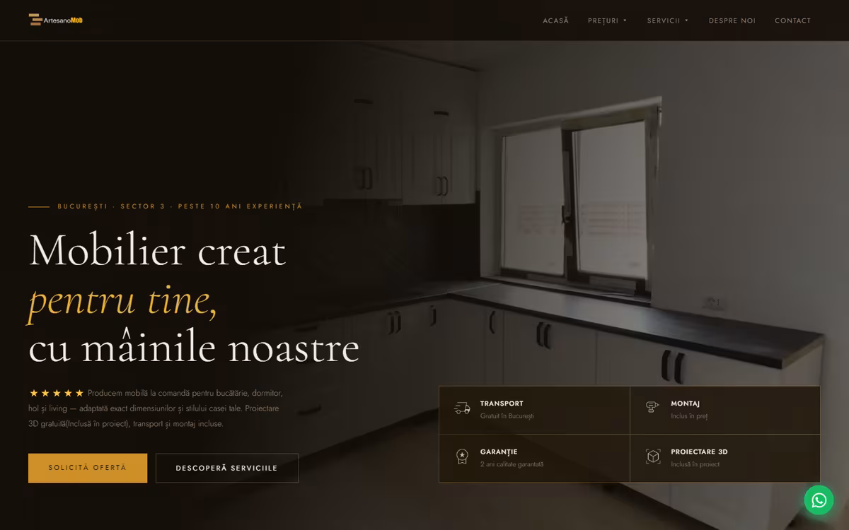 Site pentru atelierul de mobilă la comandă Artesano Mob, realizat de Visience