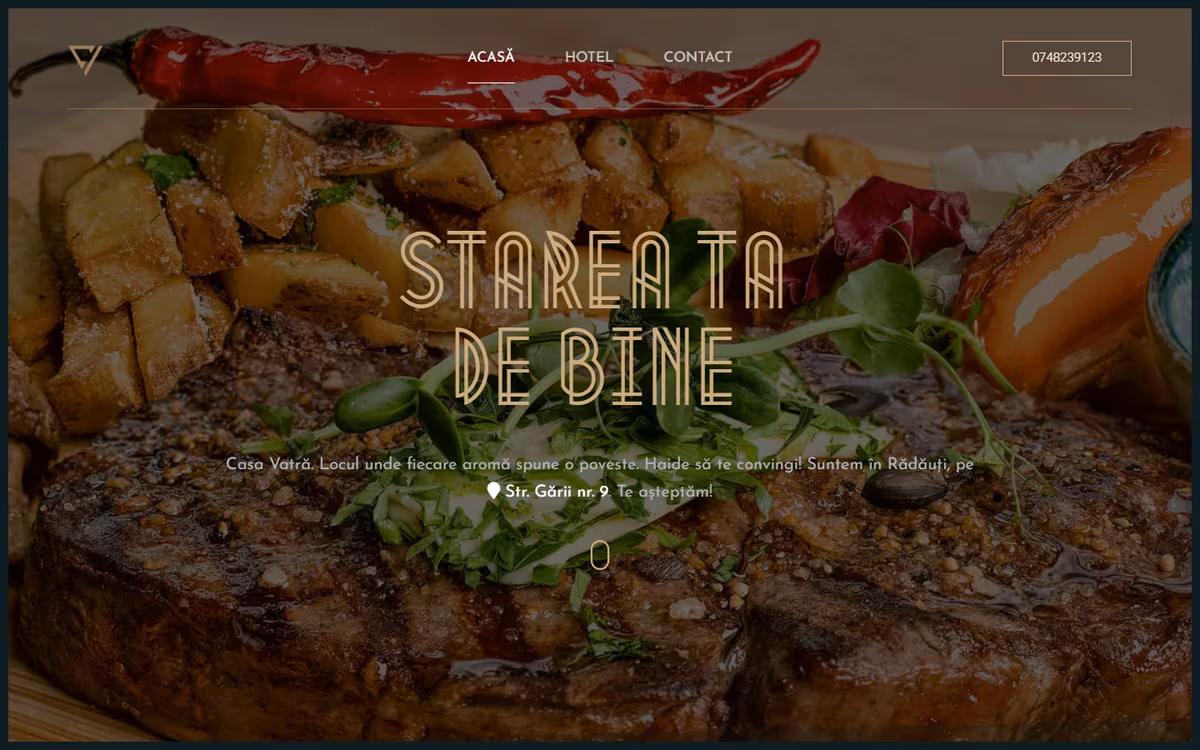 Site cu meniu și comenzi online pentru Casa Vatră, realizat de Visience
