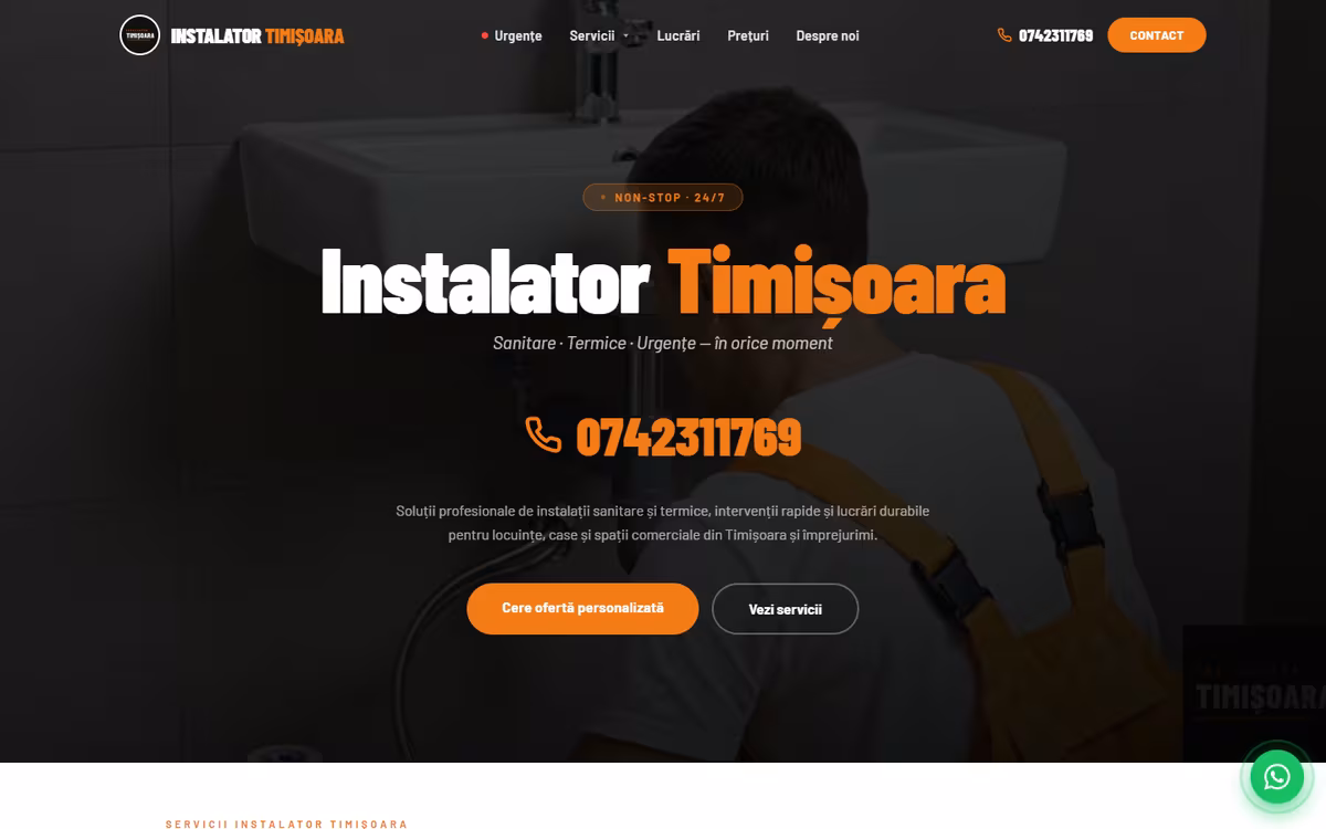 Site pentru Instalator Timișoara NON-STOP, realizat de Visience