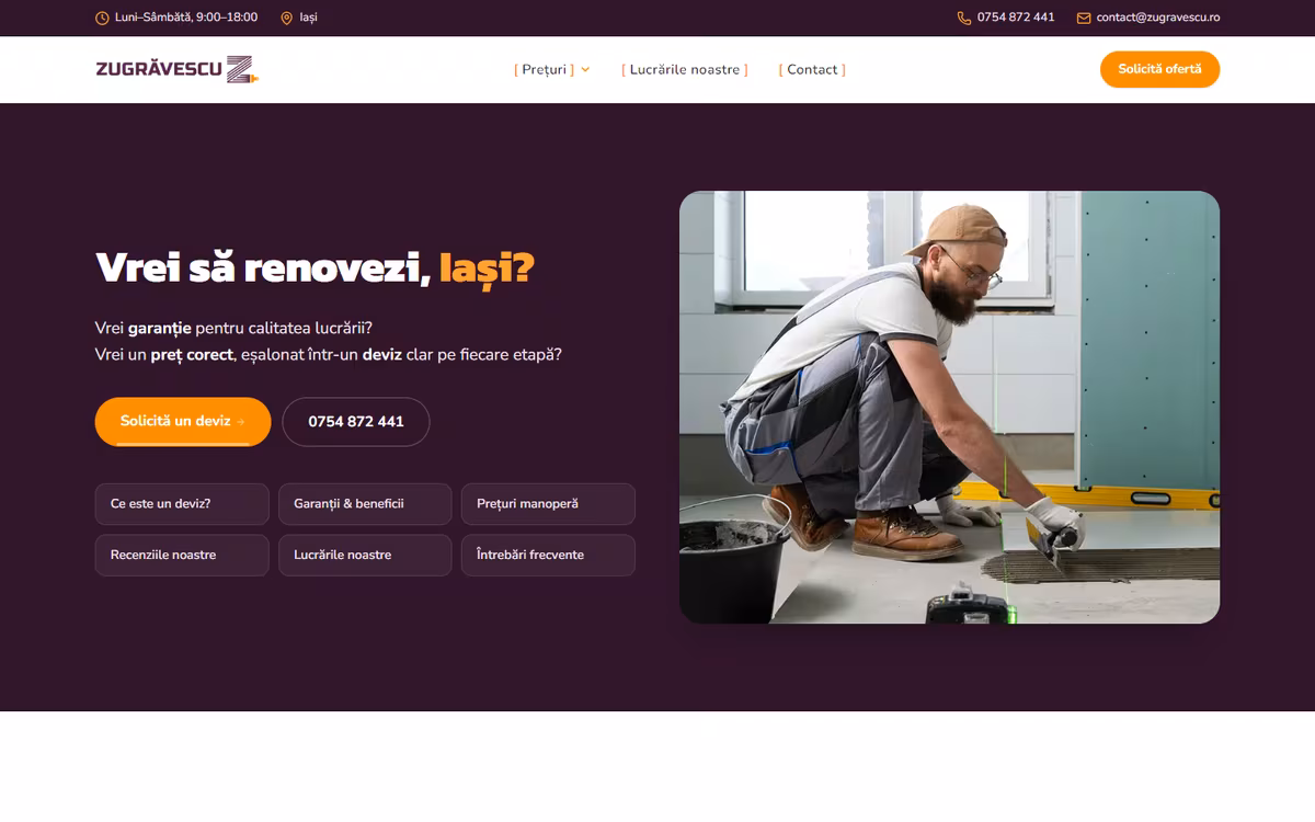 Site pentru firma de renovări Zugrăvescu din Iași, realizat de Visience