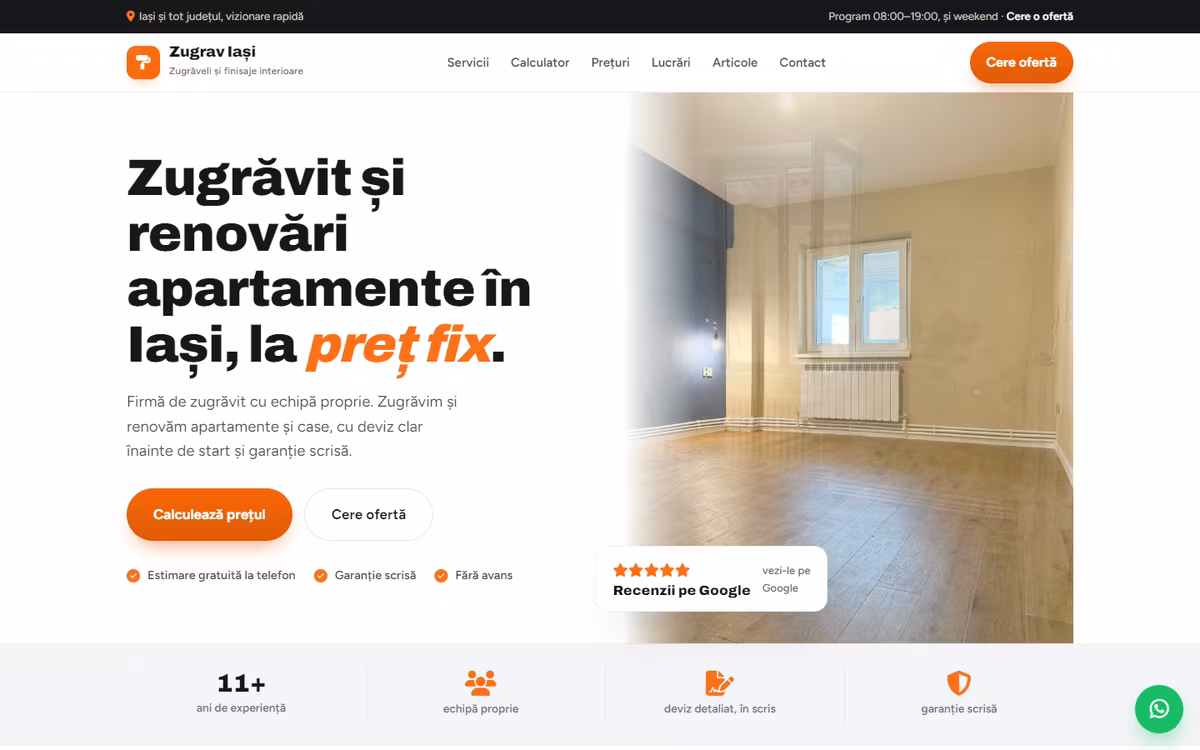 Site pentru firma Zugrăvim Iași, realizat de Visience