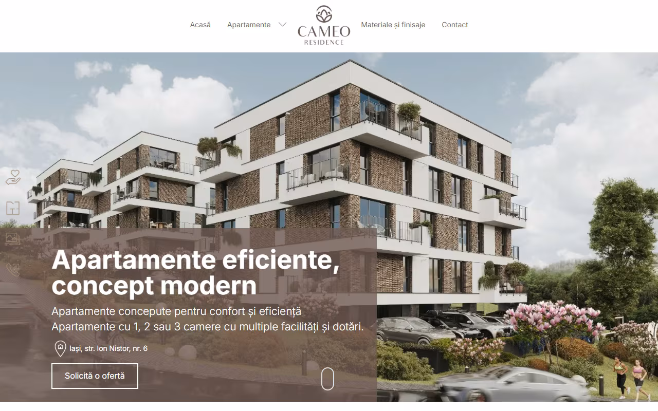 Site de prezentare pentru ansamblul Cameo Residence din Iași, realizat de Visience