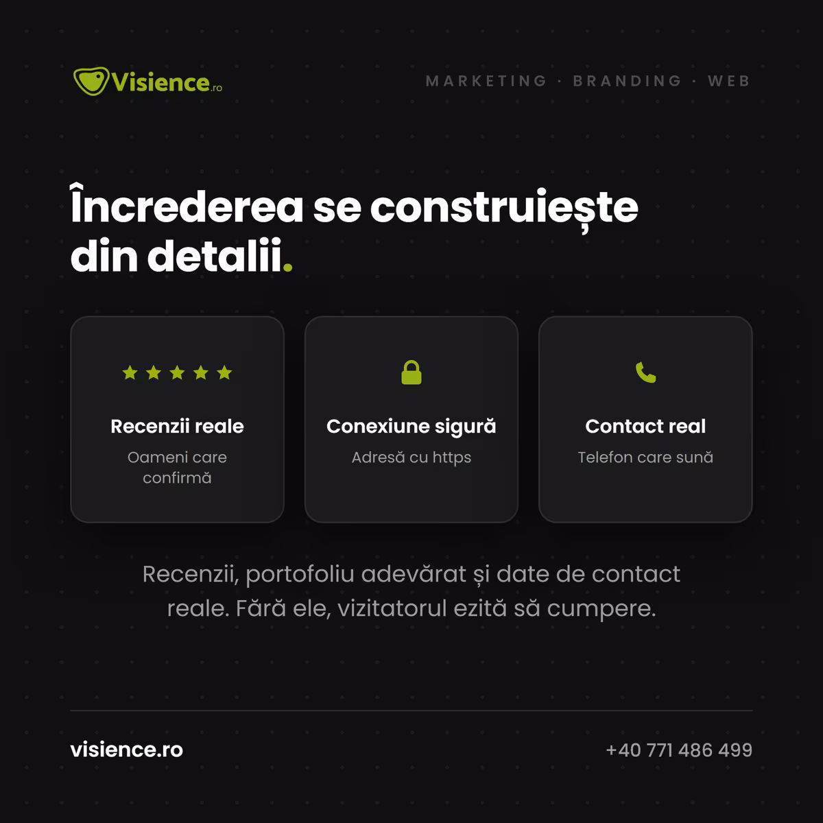 Semnale de încredere pe un site — recenzii, portofoliu, contact real