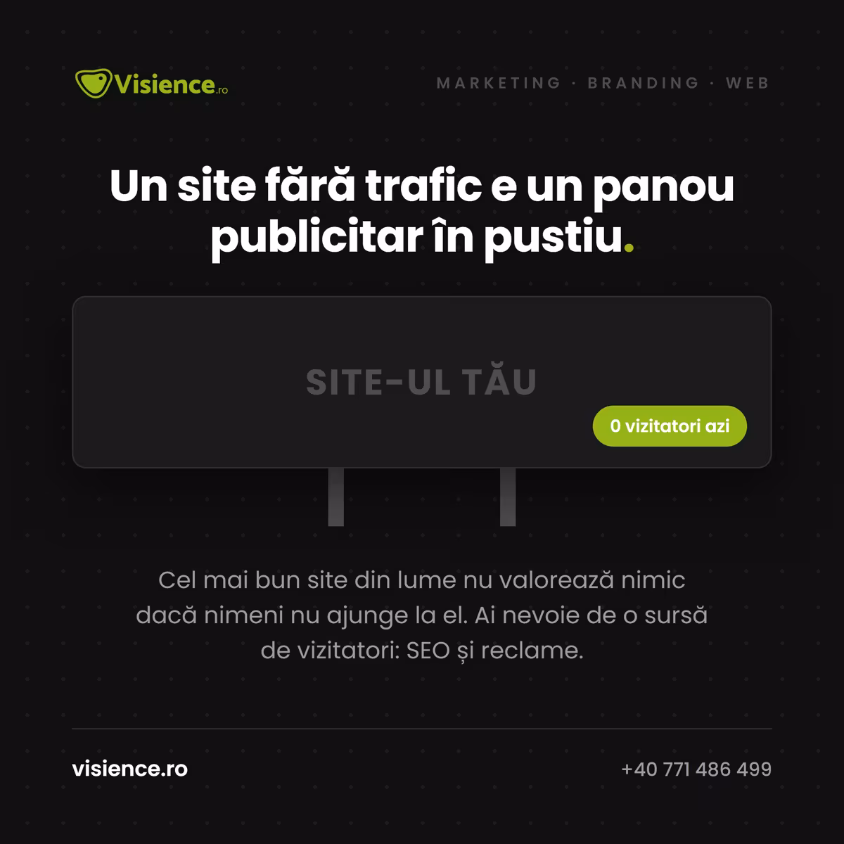 Site fără trafic — panou publicitar în pustiu
